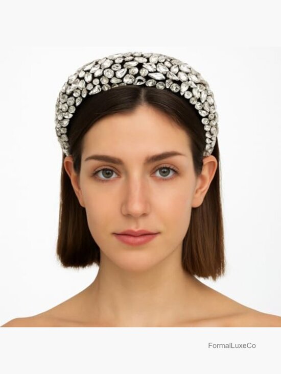 Big Crystal Crown Headband for Women Elegant Rhinestone Hair Hoop